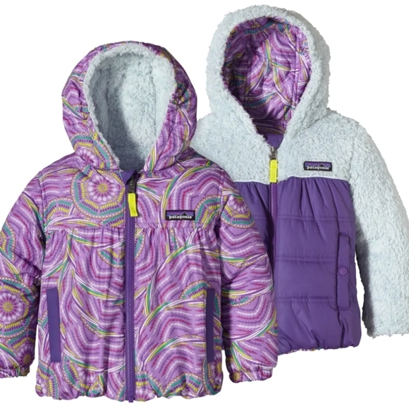 Patagonia Reversible Purple and Patterned Jacket Size 3-6 Months - Picture 1 of 8